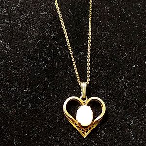 Vintage Glittering White Opal & Gold Filled Pendant & Chain (Libra Gemstone)